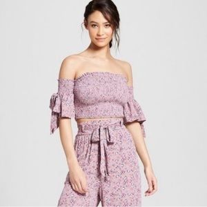 NEW Floral Off-the-Shoulder Smocked Crop Top XXL